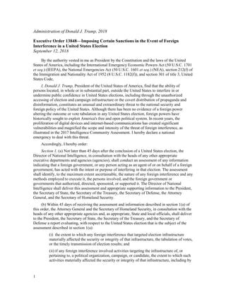 9 12 2018|Executive Order 13848—Imposing Certain Sanctions in the Event .